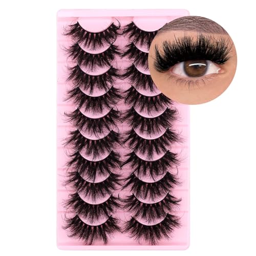 FADVAN False Eyelashes Faux Mink Lashes 6D Volume Full Cat Eye Long Dramatic Strip Lashes That Look Like Extensions Thick Cat Eye False Eyelashes Pack 10 Pairs-D02