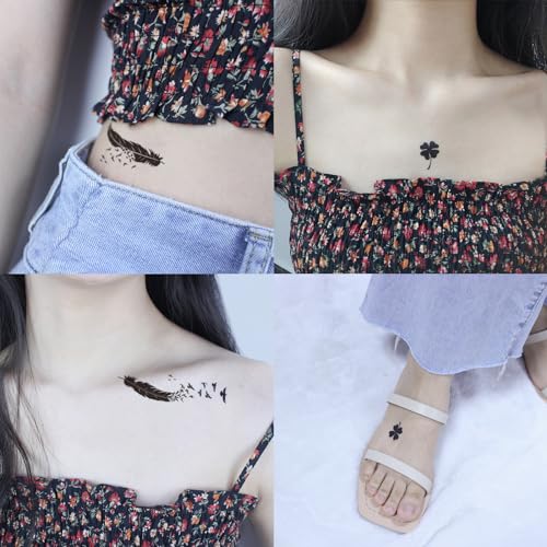 28 Sheets 100+ pcs Minimalism Line Art Small Black Temporary Tattoo, Heart Arrow Butterfly Cross Feather Key Suit for Finger Hand Neck Face