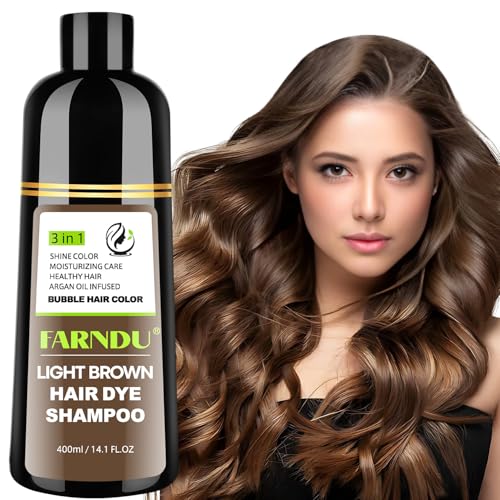 FARNDU Light Brown Hair Dye Shampoo for Gray Hair Coverage - 3 In 1 Natural Hair Color Shampoo for Women & Men, Champu Para Canas Mujer