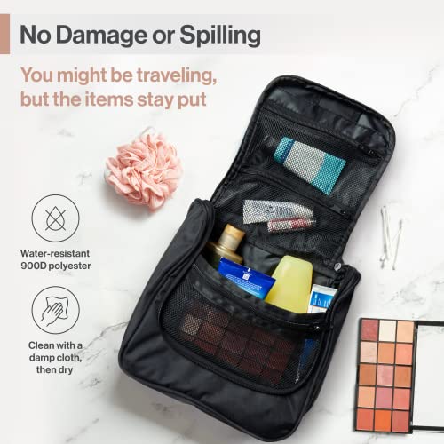 Hanging Travel Toiletry Bag - Large Cosmetic Bag Organizer for Toiletries, Makeup and Shaving Supplies - Cruise and Travel Essentials for Women & Men, Black