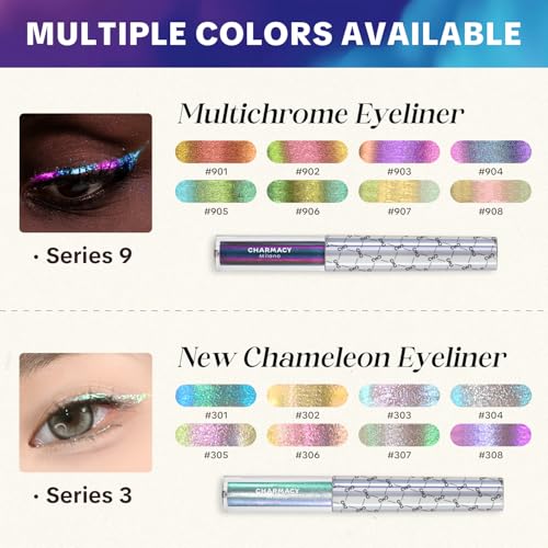CHARMACY Chameleon Liquid Eyeliner, Liquid Glitter Eyeliner, Highly Pigmented, Metallic Intense MultiColor Shifting waterproof Eyeliner, Ultra-Fine Tip, Longwearing, Smudge-proof (#SET2-902/904/906)