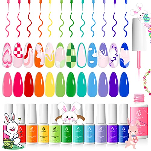 Beetles Gel Polish Nail Art Liner Gel Set Rainbow Pastel Gel Art Paint and Gel Nail Kit Easy Nail Extension Set with 500Pcs Soft Gel Nail Tips Coffin Shape