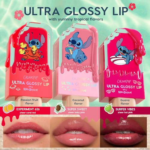 ColourPop x Stitch Ultra Glossy Lip Gloss - High-Shine, Non-Sticky & Hydrating Lip Gloss with a Flexible Paddle Applicator - Sheer Baby Pink - Super Sweet (0.24 Fl oz)