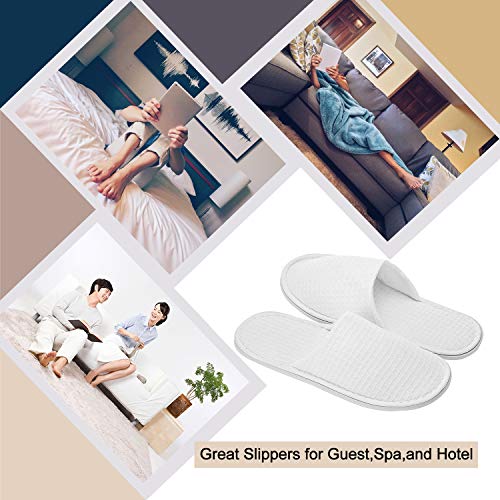 AhfuLife 10 Pairs of Waffle Spa Slippers, Closed Toe White Slippers - Fit Most Men and Women for Spa, Party Guest, Hotel and Travel