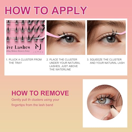 JoMay Self Adhesive Eyelashes, Press On No Glue Needed, Pre-Glued Clusters, Natural Look with Thin Band, Reusable for Beginners, Pre-Separated L/R 10 Pairs - Flutter Lite Lash Clusters
