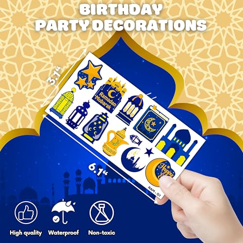 Happy Ramadan Kareem Mubarak Eid Al Adha Fitr Temporary Tattoos Themed Birthday Party Favors Decorations Supplies Festival Decor Star Tattoo Stickers Gifts For Kids Boys Girls School Prizes Carnival