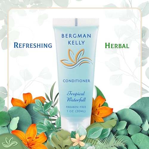 BERGMAN KELLY Round Hotel Soap Bars, Shampoo & Conditioner 3-Piece Set (1 oz each, 150 pc total, Tropical Waterfall), Delight Your Guests with Refreshing Bulk Travel Size Hotel Toiletries
