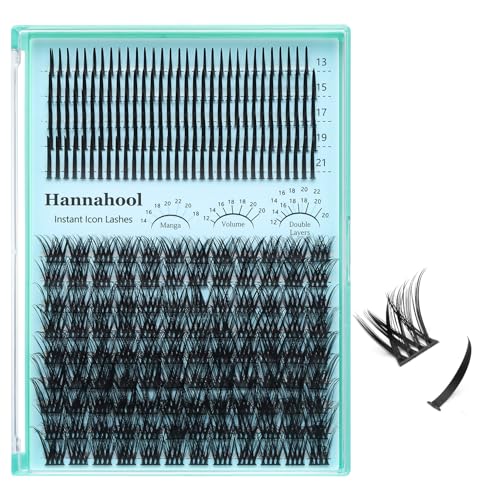 Hannahool Spikes Cluster Lashes Wide Stem Volume Lashes Extensions Wispy Eyelashes DIY Lashes Extensions Mixed 12-22mm (T16-Mixed 12-22mm)
