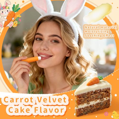24 Pcs Easter Beauty Gifts Bulk Carrot Lip Balm Bulk Moisturizing Nourishing Lip Care Easter Basket Stuffers Goodie Bag Fillers Spring Gift Ideas for Women Adults (Red Velvet Carrot Cake)