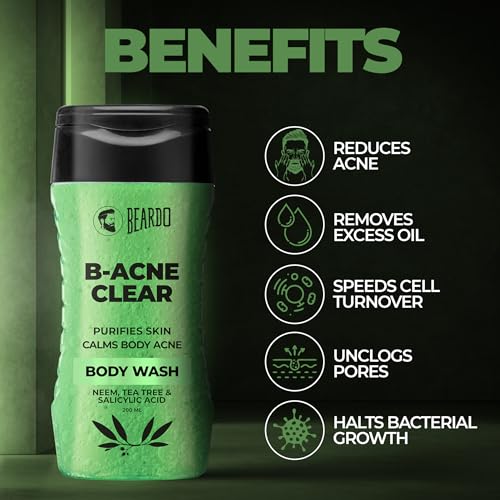 BEARDO Body Acne Body Wash for Men 200 ml | With Neem, and Tea Tree | Clean Clear Skin | For Body Acne and Skin Purification | B-acne Bodywash