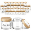 2 oz Glass Jars with Lids, 36 Pack Clear Small Glass Jars with Woodgrain Lids Leakproof Round Airtight Empty Cosmetic Travel Containers with Inner Liners for Lotions Powders and Candle Making