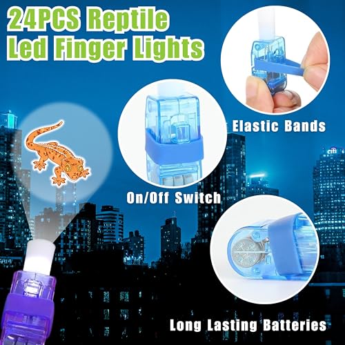 72 PCS Reptile Party Favors ? 48 PCS Luminous Tattoos & 24 PCS LED Finger Lights Combo ? Birthday Goodie Bag Fillers, Party Supplies, Gifts Light Up Toys Glow In The Dark for Boys and Girls
