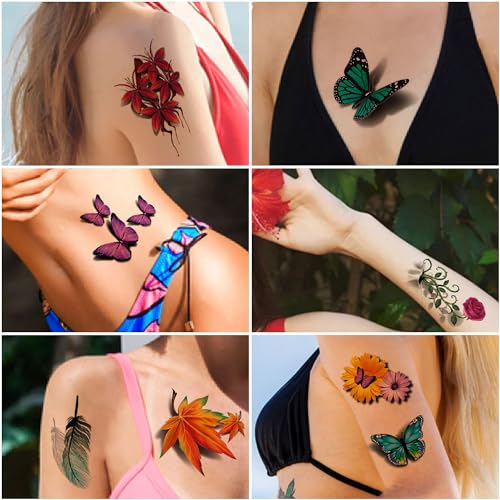 Cerlaza 78 Styles Temporary Tattoos for Women Adults, Butterfly Tattoo Stickers Realistic Tatuajes Temporales Woman, Waterproof Long Lasting Christmas Flower Fake Tattoos Sexy Semi Permanent Tatoo