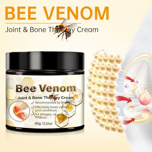 Bee Venom Cream, Bee Venom Skin Treatment Cream for Muscle & Joint Comfort with Hyaluronic Acid, 2 x 60g Targeted Balm to Support Flexibility & Ease of Movement