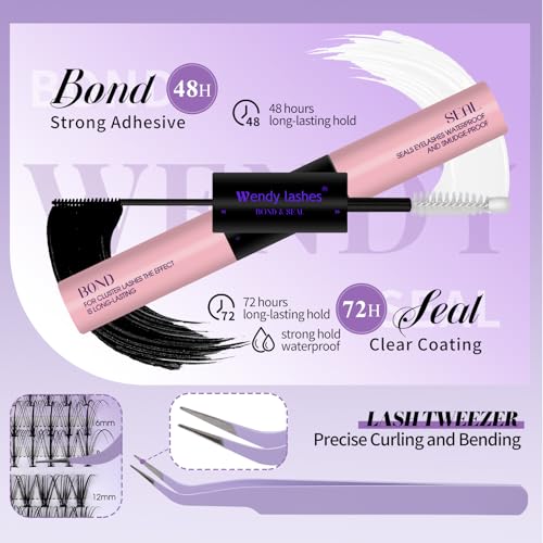 DIY Lash Extension Kit Lash Clusters With Bottom Lashes 20/30/40/50D 12-18mm Multi-types Individual Lashes Bond and Seal, Spike, Volume Lashes Kit Lash Applicator(20/30 Kit)