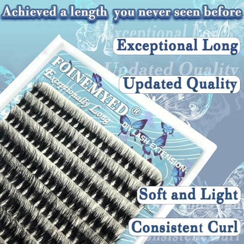 Lash Clusters 10-24mm Extra Long Thick 200D Cluster Eyelash Extensions 200pcs Volume D Curly Wispy Individual Lashes Plant Fibers False Eyelashes DIY Lash Extension for Beginners, by FOINEMYED