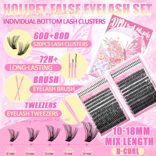 2 Pack Lash Clusters Kit, 44 Top Styles of Wispy Manga Lashes (10-18mm), 8 Bottom Lash Rows, Volume Lash Book Set with Glue, Brush Tweezers, Fluffy Natural Look All in One