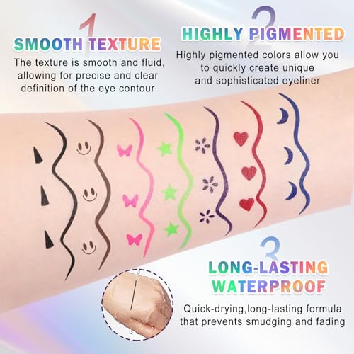 CAHIUYOA 7PCS Colorful Eyeliner Stamp Pen,Double-headed Eye Liner Liquid Liner Pencils for Face Stamps Makeup,Long-lasting Smudgeproof delineador de ojos contra el agua