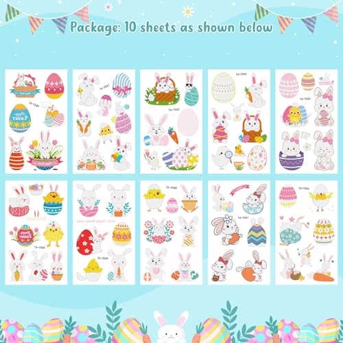 80 PCS (10 Sheets) Luminous Easter Temporary Tattoos for Kids, Basket Stuffers Bulk, Glow Easter Decorations Party Favors Supplies Essentials, Easter Games for Toddlers Boys Girls