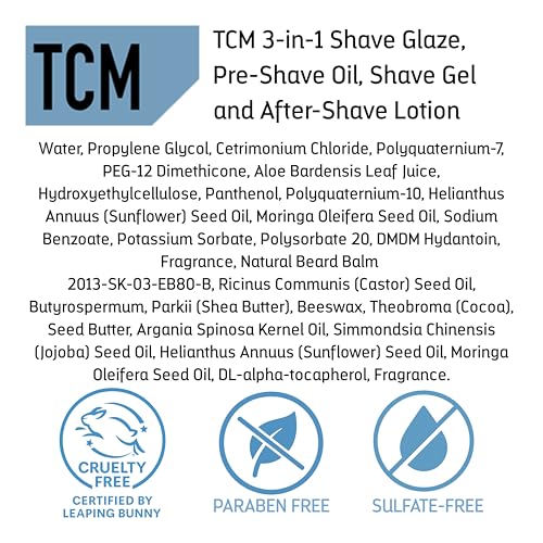 TCM 3N1 Men's Shave Glaze ? Pre-Shave, Shaving Gel & Aftershave ? Hydrating & Soothing Cruelty-Free Formula, for Comfort, Precision, and Easy Glide, 8 oz (Pack of 1)