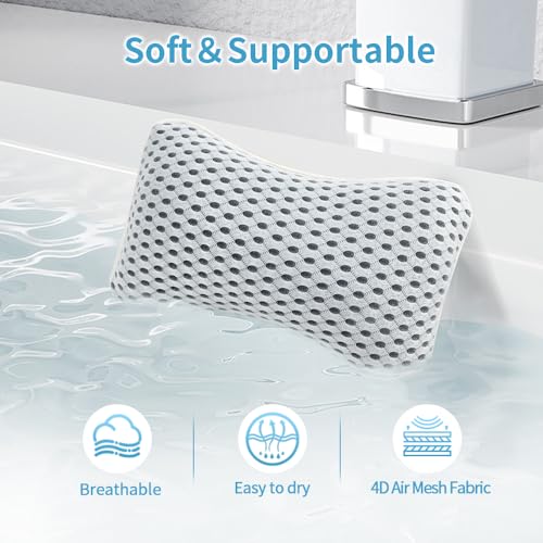 Upgraded Bath Pillows for Tub, Slip Resistant Waterproof Bath Pillows for Tub Neck and Back Support with 2 Strong Suction Cups, Relaxing Spa Essentials