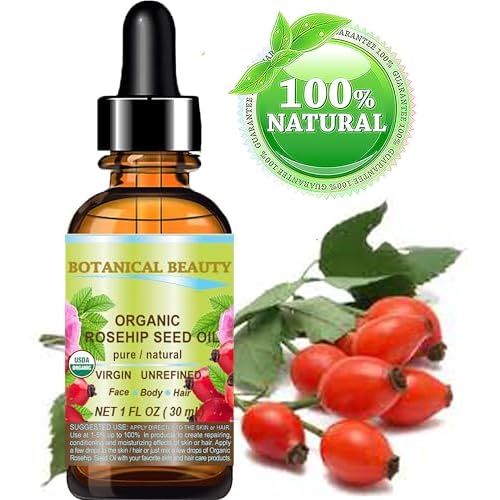 Botanical Beauty Organic ROSEHIP SEED OIL 100% Pure Natural Virgin Unrefined Cold-pressed Carrier Oil 1 Fl Oz 30 ml For Face, Skin, Body, Hair, Lip, Nails, Rich in vitamin C, Vitamin E, Anti-Aging