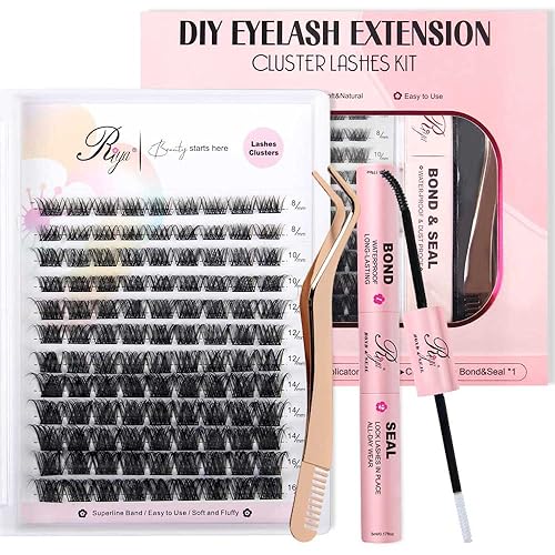 Riya Lash Clusters 12Rows 144Pcs with Strong Hold Bond Seal Lash Glue and Eyelash Extenisons Kit, and Applicator Clusters Lashes Kit 8-16MM D Curl Individual Lashes DIY at Home£¨02£©