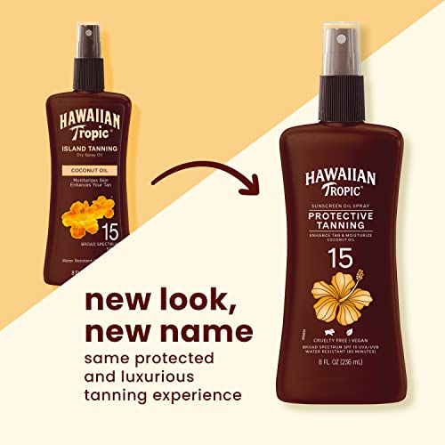 Hawaiian Tropic SPF 15 Coconut Oil Tanning Spray & SPF 30 Sheer Touch Ultra Radiance Sunscreen Lotion Bundle, 8oz Each