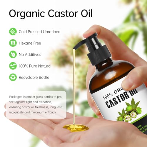 Castor Oil Patches Kit 30 Pack, With 8 oz Organic Cold Pressed Castor Oils, Comfortable Organic Cotton Castor Oil Pack Wrap for Stomach, Belly Button and Liver Detox Ect, Easy of Use and Hygienic