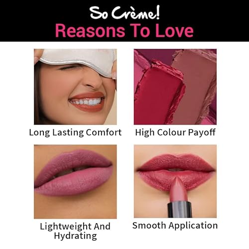 Nykaa Cosmetics So Creme Creamy Matte Lipstick - Long-Lasting Lip Color for Women - Weightless Lipstick with Velvety Texture - Game On - 0.1 oz