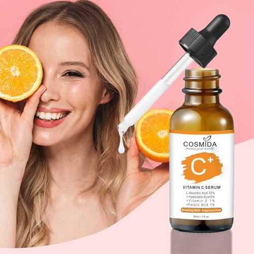 Vitamin C Serum for face with Hyaluronic Acid, Collagen Anti Aging Serum for Glow,Dark Spots,Acne,Wrinkle & Fine Lines,Korean Skincare Brightening Serum with Ferulic Acid Fragrance free 1fl.oz