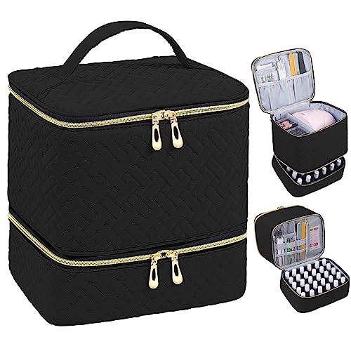 Nail Polish Organizer, Nail Polish Storage Holds 30 Bottles & Nail Lamp, Double Layer Nail Bag Organizer Case, Portable Nail Polish Holder for Nail Tech Travel & Manicure Kit