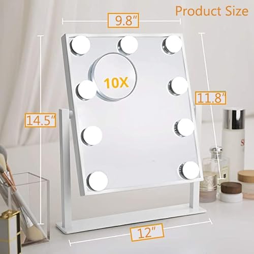 IMEASY Vanity Mirror with Lights£¬Hollywood Lighted Makeup Mirror with 3 Color Modes and 9 Dimmable Diamond LED Light Bulbs Detachable 10X Magnification 360¡Æ Rotation Touch Control