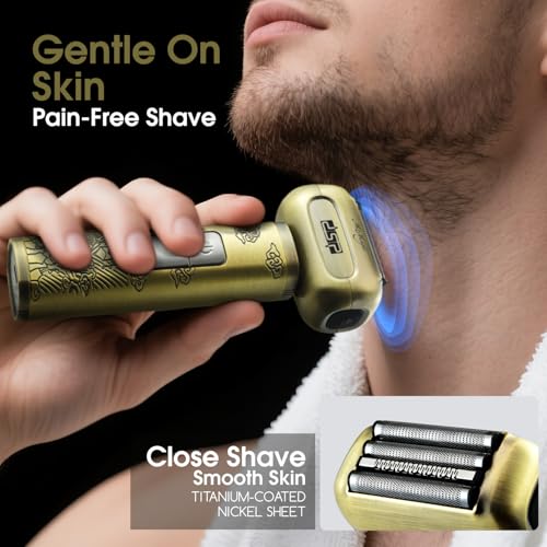 DSP Electric Shavers for Men, IPX6 Waterproof, Type-C, Rechargeable Shaver, 4-Blade Cutting System, Electric Foil Shaver, Travel Lock (Bronze)