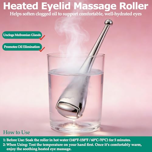 Gentle Metal Eyelid Massage Wand for Blocked Glands - Relieves Chalazion, Stye, Dry Eyes, and MGD,Eye Roller for Improves Meibum Flow & Unclogs Oil Glands