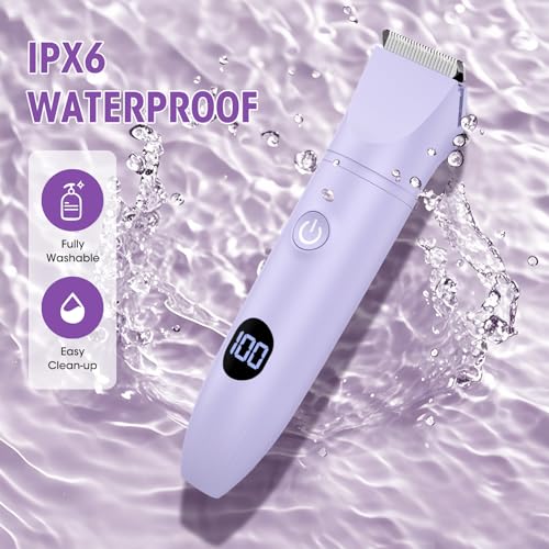 Lanumi 3 in 1 Bikini Trimmer for Women Rechargeable Electric Razors Wet/Dry Pubic Body Hair Trimmer Facial Hair Remover IPX6 Waterproof LCD Display