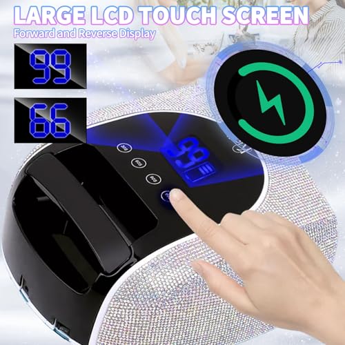 UV LED Nail Lamp,96W Rechargeable Cordless Nail Lamp Gel Polish UV Nail Lamp,Diamond Professional Curing Lamp with 4 Timer Setting,Handle,Big Display Auto Sensor for Salon & Home
