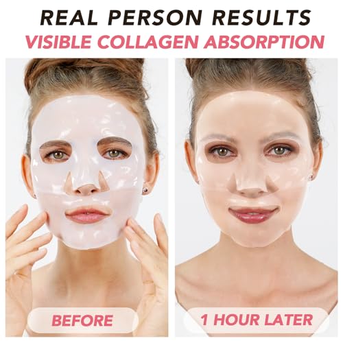 Collagen Face Mask, Bio-Collagen Deep Hydrating Overnight Mask with Hyaluronic Acid, Anti Wrinkle Lifting Mask for All Skin Types, Anti Aging Facial Mask,Pore-Minimizing,Firming&Elasticity(4 PCS)