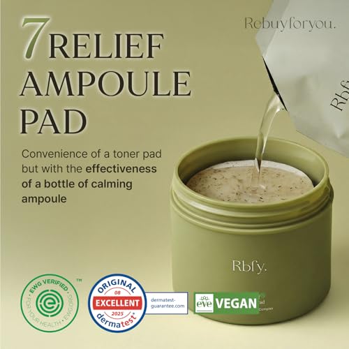 7 Relief Ampoule Pad (100 pads) ? Quick Calming & Soothing Serum-Infused Toner Pads with 7 Herbal Blend, Moisturizing Comfort for Stressed and Sensitive Skin | Family-Friendly, Korean Skincare