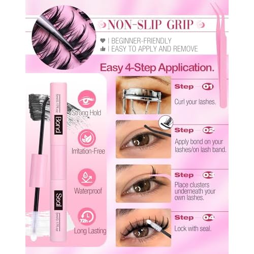 Manga Lash Clusters Kit 8-12MM Anime Cluster Eyelash Extensions Kit Natural Fairy Eyelash Clusters CC Curve 180Pcs Spiky Wispy Cluster Lashes with Lash Glue