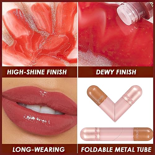 MIELIKKI 2-In-1 Double-ended Plumping Lip Gloss, Shiny Glossy Liquid Lipstick, Hydrating Lip Oil, Dewy Finish, High Shine, Long-Lasting, Moisturizing, Not Fade, AFFECTION