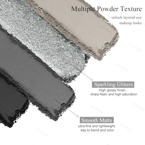 KYDA 4 Colors Smoky Grey Eyeshadow Palette, Dark Grey Black Eyeshadow, Dark Tone Glitter Eyes Shadow, Ultra-fine Lightweight, High Pigment Eyes Glitter Makeup Mini Eyes Palette