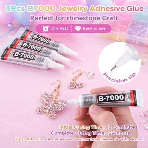 Rhinestones for Bedazzling Kit,Bedazzler Kit with Rhinestones,32000PCS Multicolor Resin Flatback Gems Diamond Art Set with 3PCS 10ml B7000 Glue for DIY Craft,Shoes,Nails (3mm+Silver Mix)