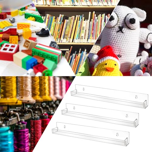 Nail Polish Shelf Wall 15 Inch Acrylic Clear Rack Sunglass Organizer Multi-Purpose Floating Shelves for Beauty Salons Retailer Dressing Room (12 Pcs)
