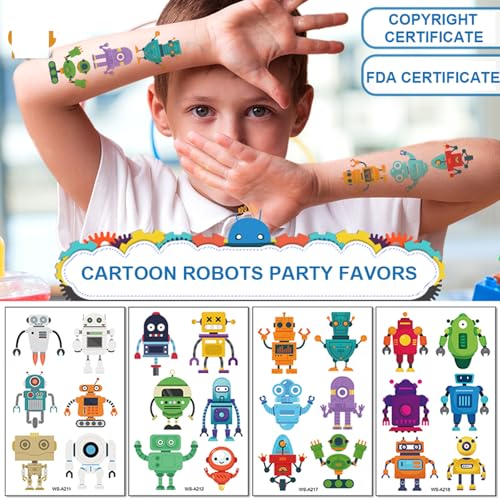 60pcs Robot Temporary Tattoos, Cartoon Waterproof Body Fake Tattoo Stickers, Cute Robotic Decorations, Classroom School Reward Prizes Birthday Party Favors Supplies