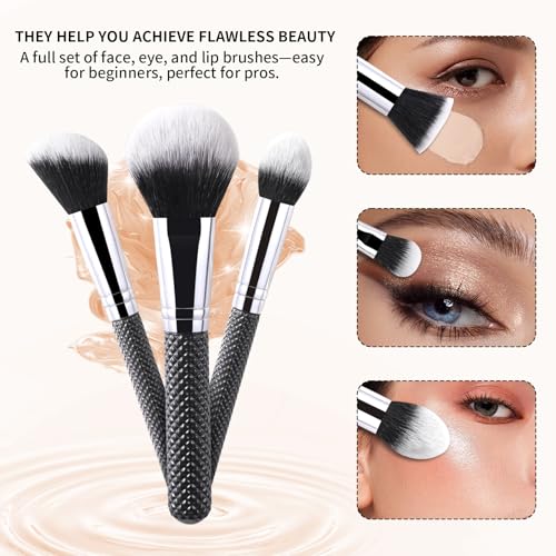 Makeup Brush Set, 15 Pcs Professional Makeup Brushes Kit, Premium Multi-Functional Travel Makeup Kit for Concealers, Eyeshadow, Blending Liquid Powder & Blush, Eyeliner Makeup Brushes (Black)