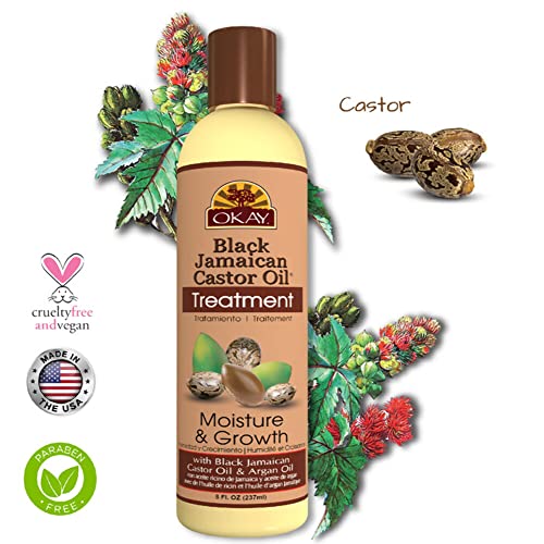 OKAY | Black Jamaican Castor Oil | Treatment for All Hair Types/Textures | Repair, Moisturize, Grow Healthy Hair | With Argan Oil & Shea Butter | Free Of Parabens, Silicones, Sulfates | 8 Oz