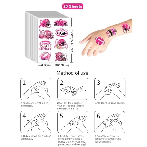 20 Sheets Pink Out Football Breast Cancer Awareness Temporary Tattoos Stickers,144 Pieces Time To Tackle Breast Cancer Themed Tattoos Stickers Party Decoration Supplies favors for Adults