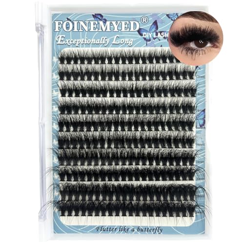 Lash Clusters 10-24mm Extra Long Thick 200D Cluster Eyelash Extensions 200pcs Volume D Curly Wispy Individual Lashes Plant Fibers False Eyelashes DIY Lash Extension for Beginners, by FOINEMYED