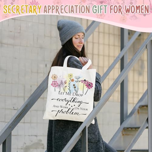 Sieral Secretary Gift Bulk for Women Tote Canvas Bag Makeup Cosmetic Bag Motivational Keychain Appreciation Favor